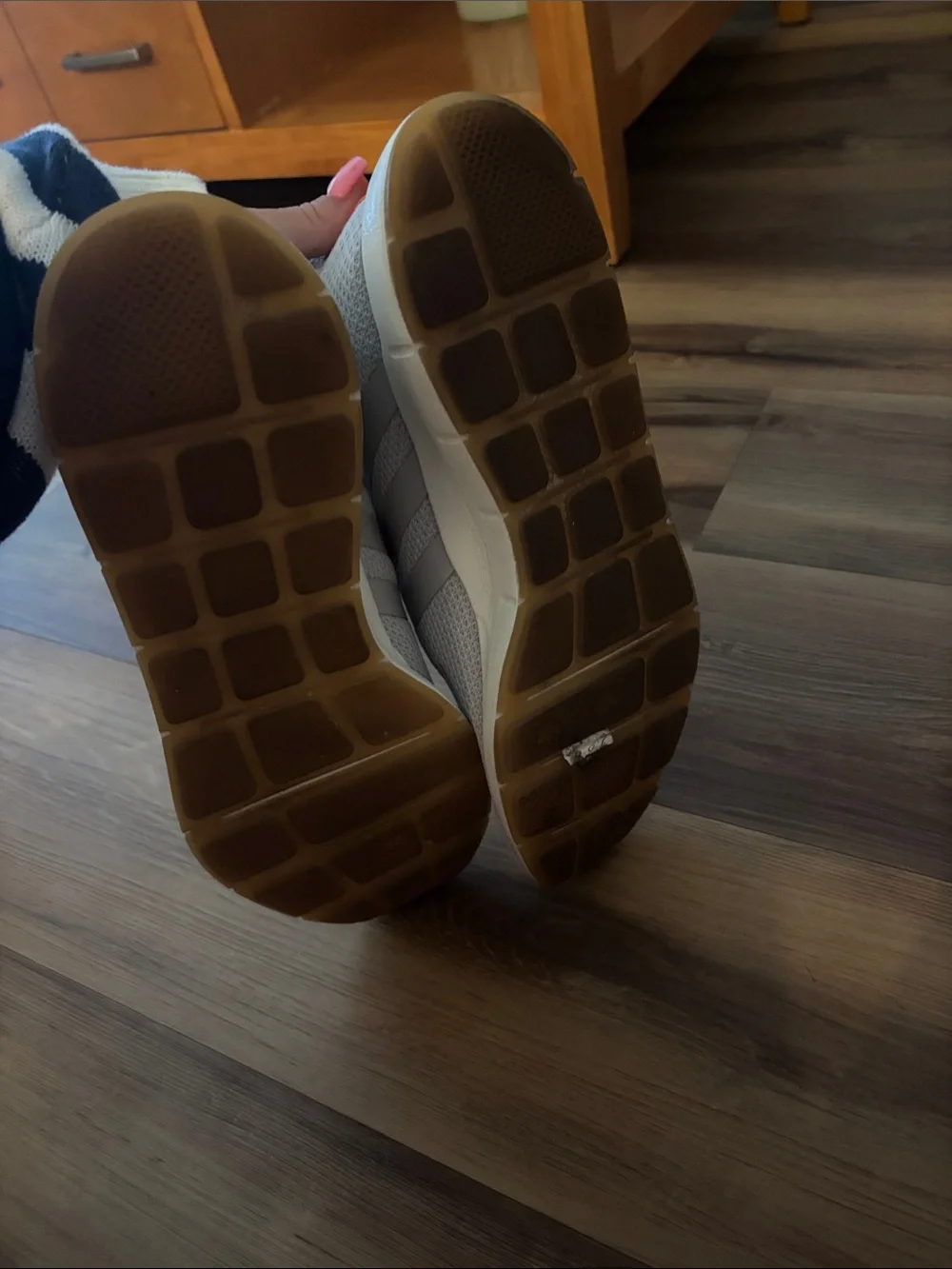 adidas Light Gray Knit Sneakers with Orange Accents